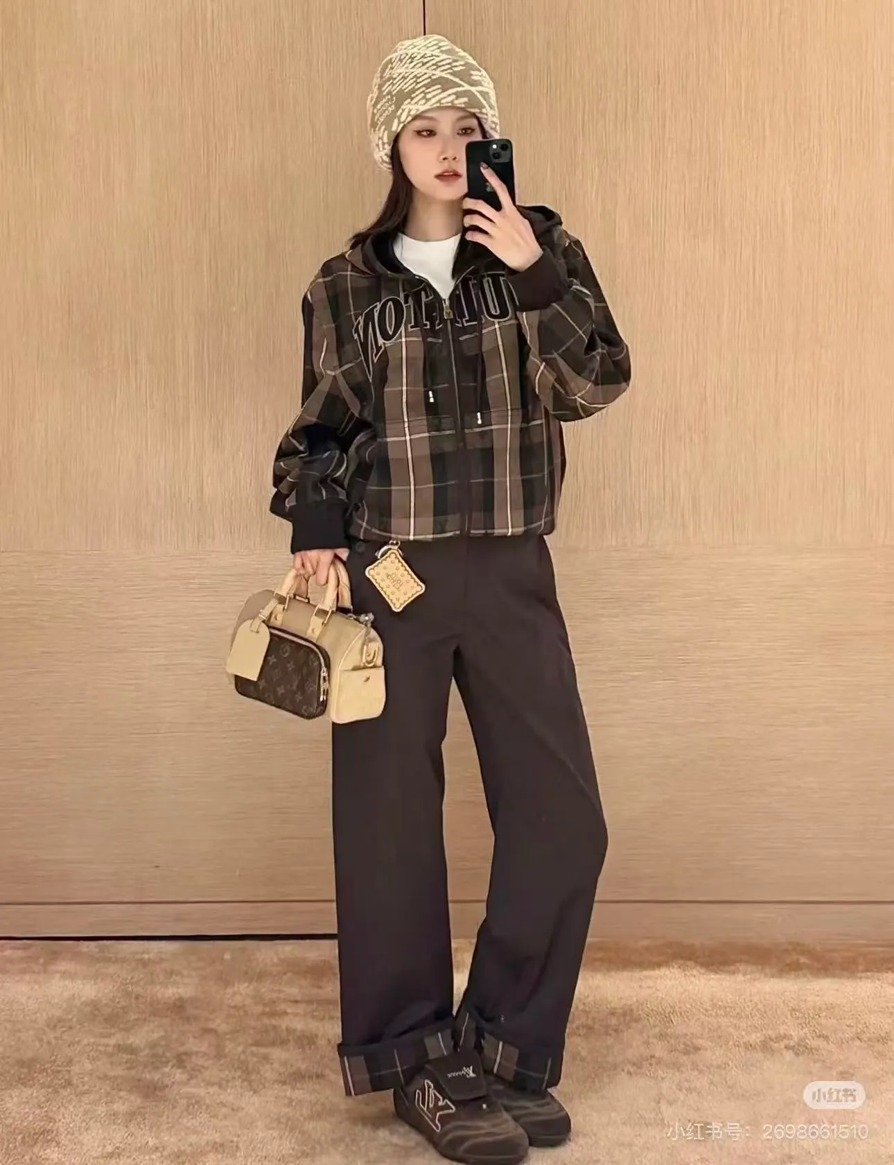 Louis Vuitton/Louis Vuitton Retro plaid curved letter embroidered hooded jacket
